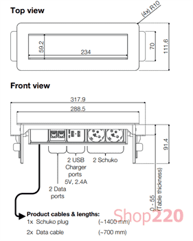 Блок розеток в стол 220В + USB + RJ45, нержавеющая сталь, Axessline QuickBox - фото 50283