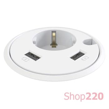 Врезная розетка в стол с 2xUSB и кабельным выводом, белый, Powerdot Kondator - фото 50488