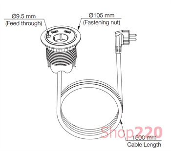 Врезная розетка в стол с 2xUSB и кабельным выводом, белый, Powerdot Kondator - фото 50489