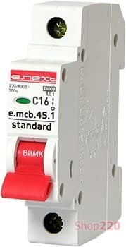 Автоматический выключатель 16А, 1-фазный, хар-ка С, e.mcb.stand.45.1.C16 s002008 E.NEXT - фото 51188