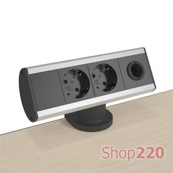 Блок розеток на стол 220В + кабельный вывод, алюминий/черный, Axessline Desk Kondator - фото 53892