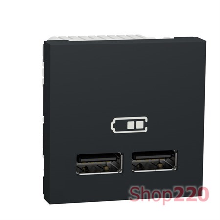 Розетка USB для зарядки, двойная, антрацит, 2 модуля, Unica New Schneider NU341854 - фото 68864