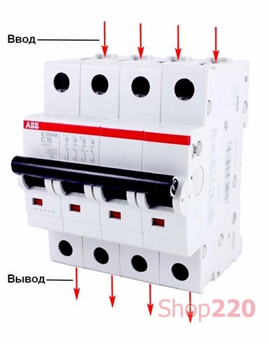 Автоматический выключатель 32А, 4 полюса, уставка C, ABB SH204-C32 - фото 74454