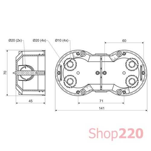 Подрозетник сдвоенный в сплошные стены, KP 64/2 Kopos - фото 74756