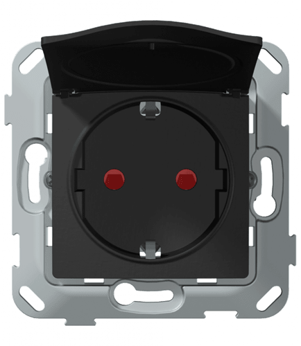 Розетка с крышкой IP44 влагозащищенная, антрацит soft-touch, PLK0551241 Plank Electrotechnic - фото 77084