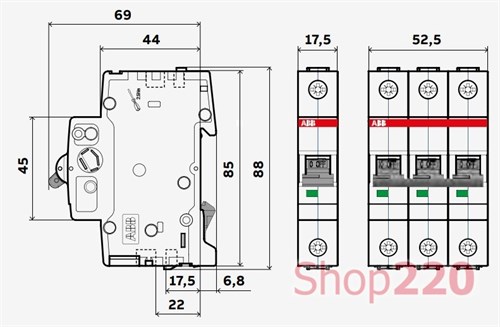 Автоматический выключатель 6А, 3 полюс, тип C, SZ203-C6 ABB 2CDS253025R0064 - фото 78445