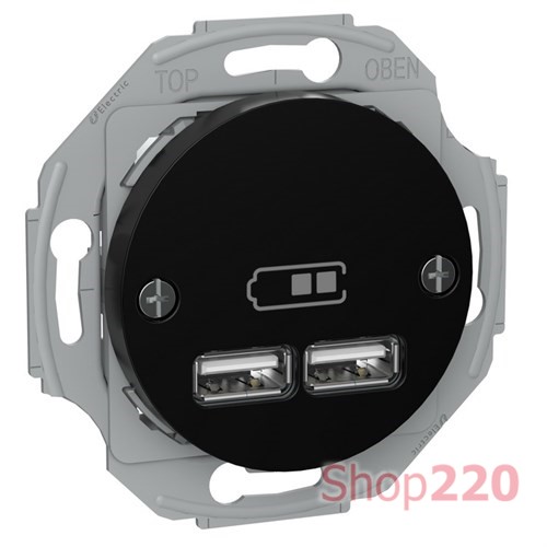 USB розетка тип А+А, 2.1 А, черный, Renova WDE011761 Schneider - фото 80158