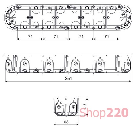 Подрозетник пятерной для гипсокартона с ПВХ вводами, KPL64-50/5LDNA Kopos - фото 80597