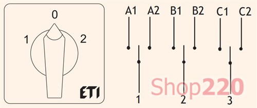 Переключатель "1-0-2" 16А в корпусе IP65, CS 16 53 PN ETI 4773196 - фото 80810
