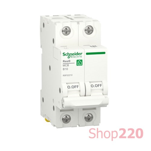 Автоматический выключатель 10А, 2 полюса, уставка В, Resi9 R9F02210 Schneider Electric - фото 80914