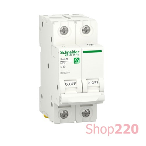 Автоматический выключатель 40А, 2 полюса, уставка В, Resi9 R9F02240 Schneider Electric - фото 80923