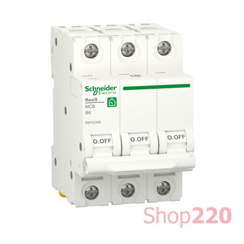 Автоматический выключатель 6А, 3 полюса, уставка В, Resi9 R9F02306 Schneider Electric - фото 80929