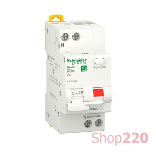 Дифавтомат 6А, 30 мА, уставка С, тип АС, Resi9 R9D25606 Schneider Electric - фото 81039