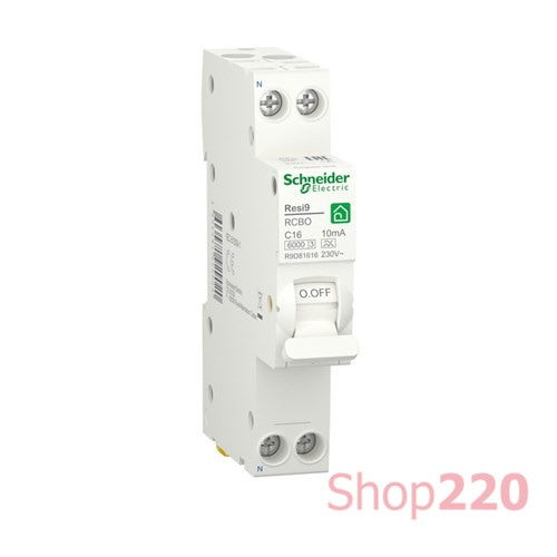 Компактный дифавтомат 16А, 10 мА, уставка С, тип А, Resi9 R9D81616 Schneider Electric - фото 81056