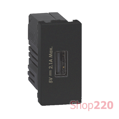 Розетка USB для зарядки, 1 модуль, черный, К45 Simon K126D/14 - фото 88218