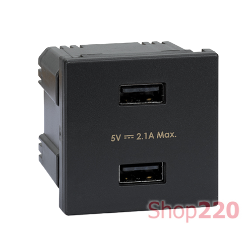 Розетка USB для зарядки, двойная, 2 модуля, черный, К45 Simon K126E/14 - фото 88220