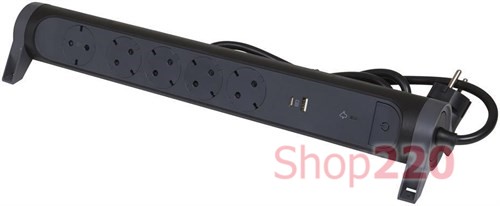 Удлинитель на 5 розеток 16 А с USB A+C, с УЗИП, кабель 1,5 м, черный, премиум 694514 Legrand - фото 90813