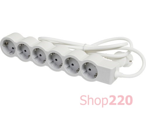 Удлинитель на 6 розеток, 16 А, кабель 1,5 м, белый/серый, стандарт 694557 Legrand - фото 90936