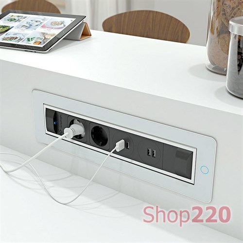 Вращающийся блок розеток 3х220В + USB тип А + С, белое стекло, Versaturn ASA 060.24F.00032 - фото 91468