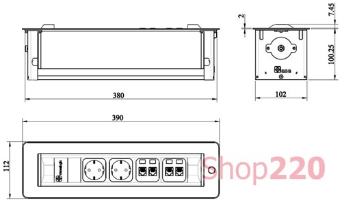Вращающийся блок розеток 3х220В + USB тип А + С, белое стекло, Versaturn ASA 060.24F.00032 - фото 91470