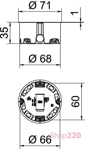 Подрозетник в гипсокартон малой глубины, HG 35 Obo Bettermann - фото 94997