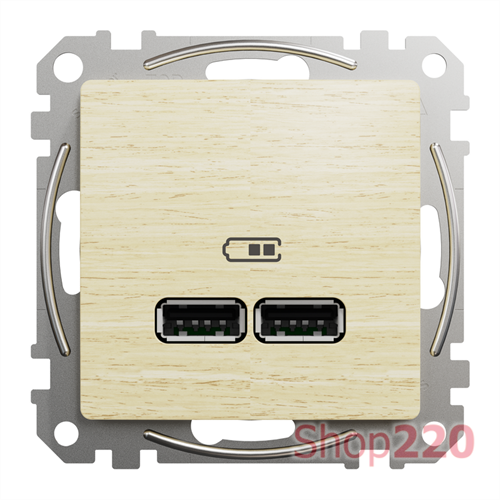 Розетка USB тип A+A, береза, Sedna Design - фото 96528