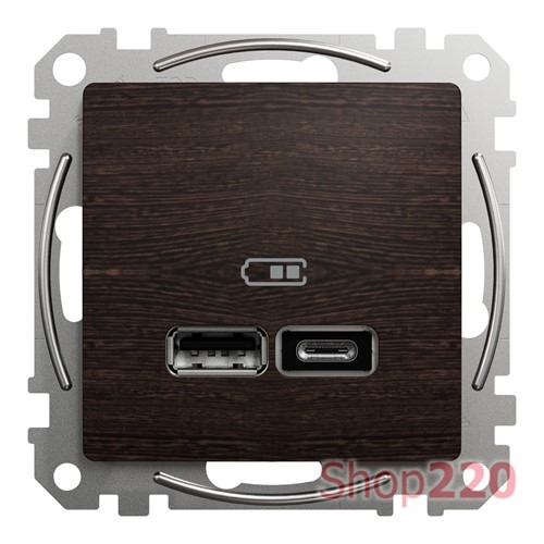 Розетка USB тип A+C 2,4A, венге, Sedna Design - фото 97098