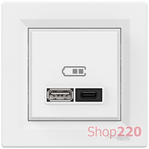 USB розетка тип А+С 3А 45Вт, белый, EPH2700421 Schneider Electric Asfora - фото 97647
