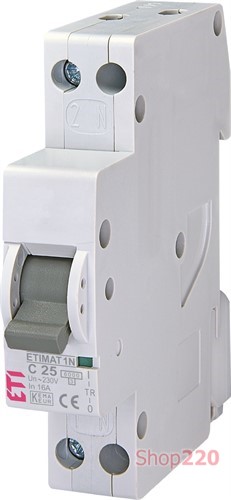 Автоматический выключатель 25А, 1p+N (1 модуль), тип C, ETIMAT 1N Eti - фото 99276