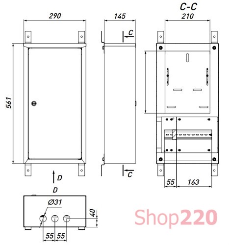 Щит для 3ф. счетчика + 12 модулей, навесной, e.mbox.pro.n.f3.12 Enext - фото 99764