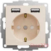 Розетка электрическая с USB тип А+А, бежевый, Sedna Design