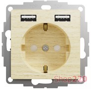 Розетка электрическая с USB тип А+А, береза, Sedna Design