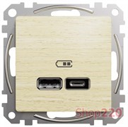Розетка USB тип A+C 2,4A, береза, Sedna Design