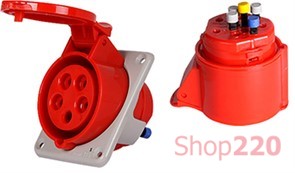 Силовая встраиваемая розетка 3Р+Z, 400В, 32А, IP44 безвинтовая, Tarel