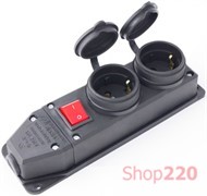 Розетка двойная с защитной крышкой каучуковая с заземлением, 16А, с выключателем, e.socket.rubber.029.2.16.s Enext