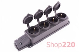 Розетка четырехместная с защитной каучуковой крышкой с заземлением, 16А, e.socket.rubber.029.4.16 Enext