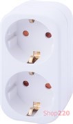 Тройник бытовой 2 гнезда, 2P+PE, 16А, с заземлением, e.socket.002.16.3 Enext