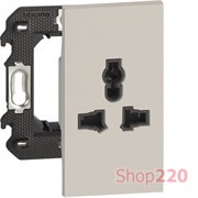 Розетка электрическая "мультистандарт" 2 модуля, песочный, Bticino Living Now