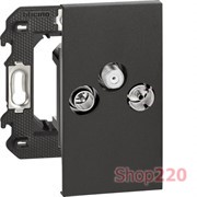 Розетка телевизионная-радио-спутниковая TV-R-SAT 2 модуля, черный, Bticino Living Now