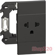 Розетка электрическая Euro-US стандарта 127/250В 16А винтовые клеммы 2 модуля, черный, Bticino Living Now