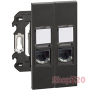 Розетка компьютерная 2 разъёма RJ45 cat5e UTP 2 модуля, черный, Bticino Living Now
