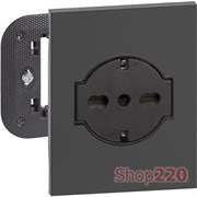 Розетка электрическая плоская - немецкого/итальянского стандарта 10/16А винтовые клеммы 3 модуля, черный, Bticino Living Now