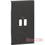 Лицевая панель USB зарядки 2 модуля. черный. Bticino Living Now. KG12C