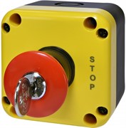 Кнопочный пост 1-модуль, ESB1Y-V9 (Standart, &quot;STOP&quot; грибок, с ключом, красн., корпус желто-черный)