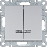 Выключатель двухклавишный с подсветкой, серебристый, Lumina WL0242 Hager