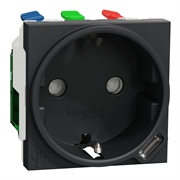 Розетка с USB тип С, 10,5 Вт, антрацит, 2 модуля, Unica New Schneider NU301754