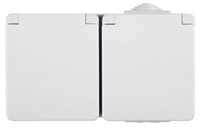 Розетка двойная с крышками горизонтальная наружная 2P+Z Schuko Efapel Waterproof 16А/250В, герметичная IP65, белый