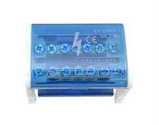 Шины 2х7 на DIN-рейку в корпусе, синий