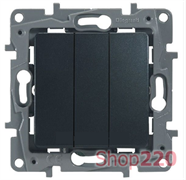 МЕХ. ВЫКЛЮЧАТЕЛЯ 3-Х КЛАВИШНЫЙ, АНТРАЦИТ, 672613 LEGRAND ETIKA