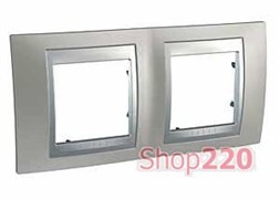 Рамка 2 поста, никель матовый, Unica MGU66.004.039 Schneider